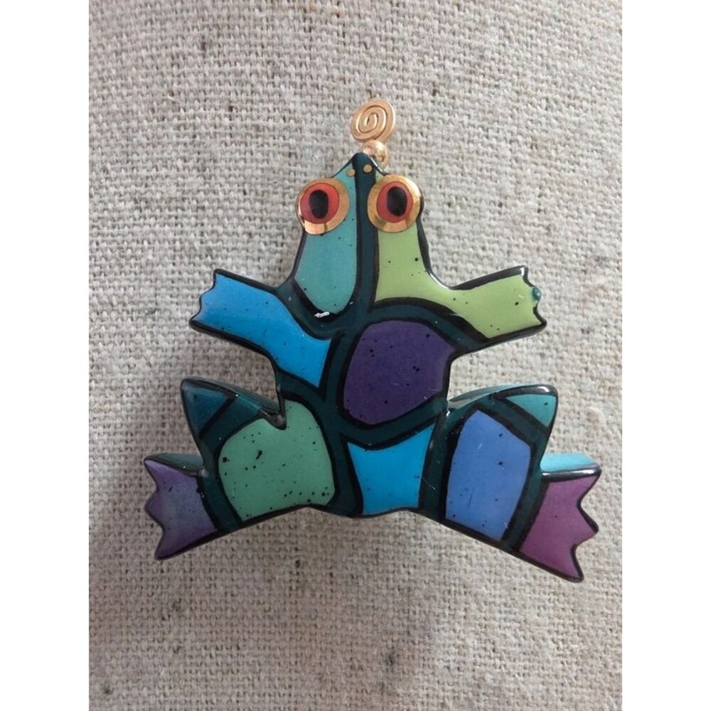 Enamel & Porcelain Colorblock Frog Brooch